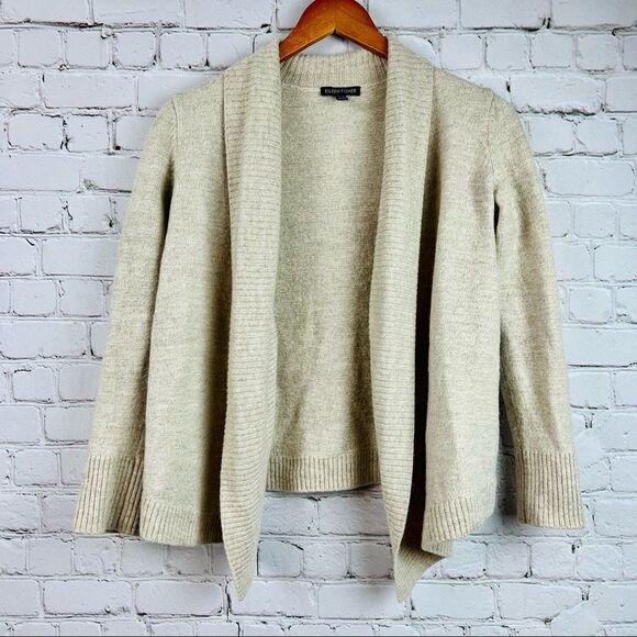 Eileen Fisher Italian Yarn Alpaca Wool Blend Khaki Open Knit Cardigan XS - Picture 5 of 8